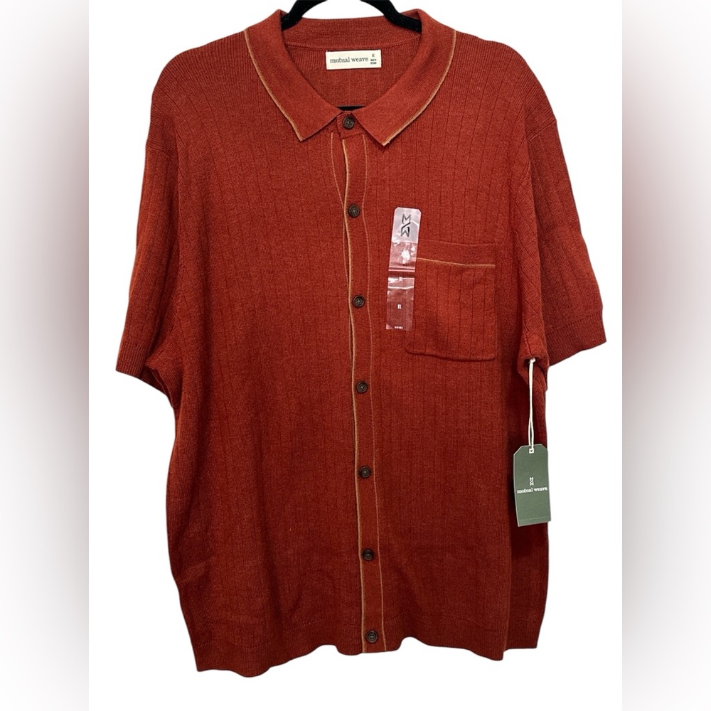 Mutual Weave Men’s Button Down Half Sleeve Sweater XL